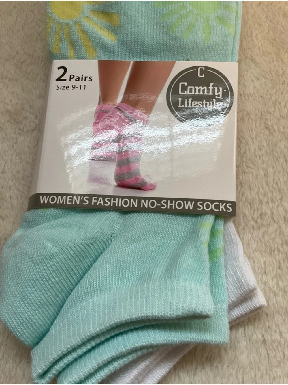 Women's No-Show Socks - Mint & White (2 Pairs)
